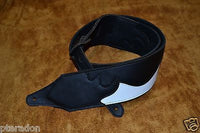 Carlino Custom Leather Guitar Strap, Black and White Leather Wave Design