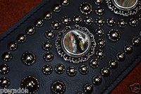 Carlino Exotic Series Abalone Concho Studded Black Leather Guitar Strap