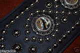 Carlino Exotic Series Abalone Concho Studded Black Leather Guitar Strap