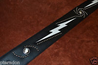 Carlino Custom White Lightening Double Bolt/Swirl stud blk leather Guitar Strap