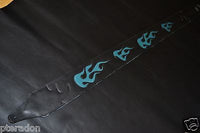 Carlino Custom Teal Leather Flame Black Leather Guitar Strap