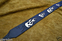 Carlino Custom White Leather Flame Black Leather Guitar Strap