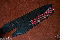 Carlino Custom Black and Red Leather Woven Checkerboard Guitar Strap with Studs