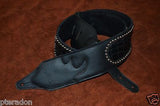 Carlino Custom Gator Pattern Stud Cartouche Black Leather Guitar strap 3.1" wide