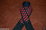 Carlino Custom Black and Red Leather Woven Checkerboard Guitar Strap with Studs