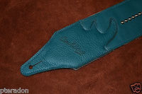 Carlino Custom Single Stud Row Luxury Leather Guitar Strap, Teal w/Tobacco back