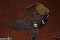 Carlino Custom Studded Western Swirl Kodiak Oiled Brown Leather Guitar Strap