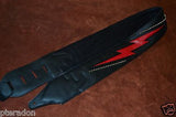 Carlino Custom Red Lightening Double Bolt/Studded Black Leather Guitar Strap