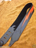 Carlino Custom Orange Lightening Bolt Black Leather Guitar Strap