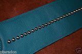 Carlino Custom Single Stud Row Luxury Leather Guitar Strap, Teal w/Tobacco back
