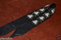 Carlino Custom Black & White Leather Fringe Country Style Guitar Strap, conchos