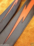 Carlino Custom Orange Lightening Bolt Black Leather Guitar Strap
