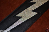 Carlino Custom Silver Lightening Double Bolt Black Leather Guitar Strap