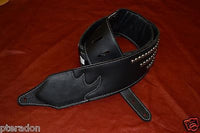 Carlino Custom Woven Leather and Studded Black Leather Guitar Strap, total metal