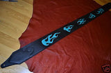 Carlino Custom Sea Foam Green/Turquoise Leather Flame Black Leather Guitar Strap