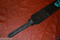 Carlino Custom Sea Foam Green/Turquoise Leather Flame Black Leather Guitar Strap