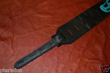Carlino Custom Sea Foam Green/Turquoise Leather Flame Black Leather Guitar Strap