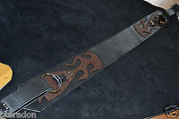Carlino Gladiator Black Leather Guitar Strap w/flames For Heavy Guitars 3.5"