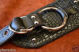 Carlino MetalMan Black Leather Grommet Crocodile ends Guitar Strap, 3.5"