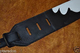 Carlino Custom Leather Guitar Strap, Black and White Leather Wave Design