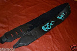 Carlino Custom Sea Foam Green/Turquoise Leather Flame Black Leather Guitar Strap