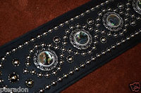 Carlino Exotic Series Abalone Concho Studded Black Leather Guitar Strap