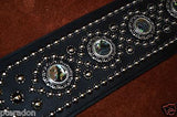Carlino Exotic Series Abalone Concho Studded Black Leather Guitar Strap