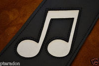 Carlino SRV style Strap Replica black leather, with white notes, suede backing