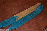 Carlino Custom Single Stud Row Luxury Leather Guitar Strap, Teal w/Tobacco back