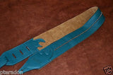 Carlino Custom Single Stud Row Luxury Leather Guitar Strap, Teal w/Tobacco back