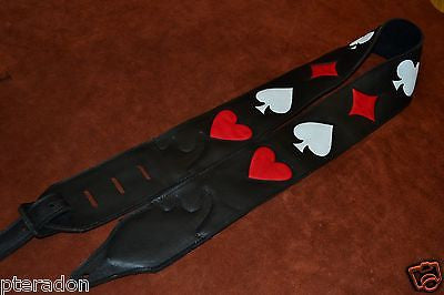 Carlino Custom Full Deck of Cards Black Leather Guitar Strap