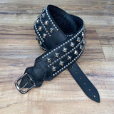 Carlino Rock bottom stage belt Black leather and nickel studs