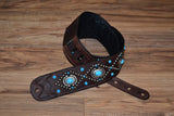 Carlino Custom Orianthi Signature Turquoise Guitar Strap brown leather