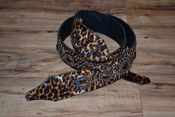 Carlino Leopard Sleek 225 Leather Guitar Strap 2.25"