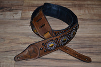 Carlino Thin Line Tiger Eye Kodiak Oil Brown leather guitar Strap