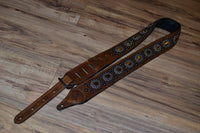 Carlino Thin Line Tiger Eye Kodiak Oil Brown leather guitar Strap