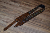 Carlino Thin Line Tiger Eye Kodiak Oil Brown leather guitar Strap