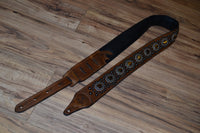 Carlino Thin Line Tiger Eye Kodiak Oil Brown leather guitar Strap