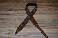 Carlino Thin Line Tiger Eye Kodiak Oil Brown leather guitar Strap