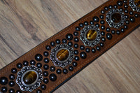 Carlino Thin Line Tiger Eye Kodiak Oil Brown leather guitar Strap