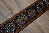 Carlino Thin Line Tiger Eye Kodiak Oil Brown leather guitar Strap
