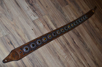 Carlino Thin Line Tiger Eye Kodiak Oil Brown leather guitar Strap