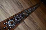 Carlino Thin Line Tiger Eye Kodiak Oil Brown leather guitar Strap