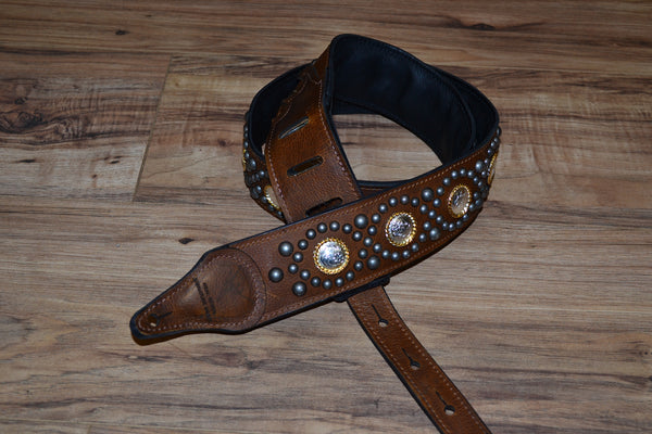 Carlino Thin Line Kodiak Oiled Brown Leather Silver Concho Strap