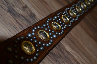 Carlino Thin Line Kodiak Oiled Brown Leather Silver Concho Strap