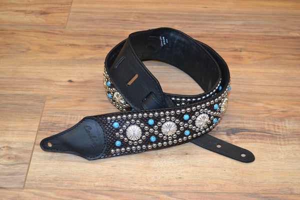 Carlino Custom Silver Parachute Snake Patterned Leather Guitar Strap