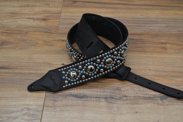 Carlino Custom Swirl Chrome and Turquoise Studded Guitar Strap