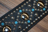 Carlino Custom Swirl Chrome and Turquoise Studded Guitar Strap