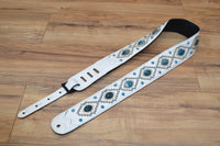 Carlino Orianthi White Leather Orbit Blue Dragon Vein Concho Guitar Strap