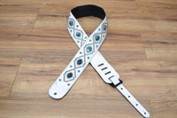 Carlino Orianthi White Leather Orbit Blue Dragon Vein Concho Guitar Strap